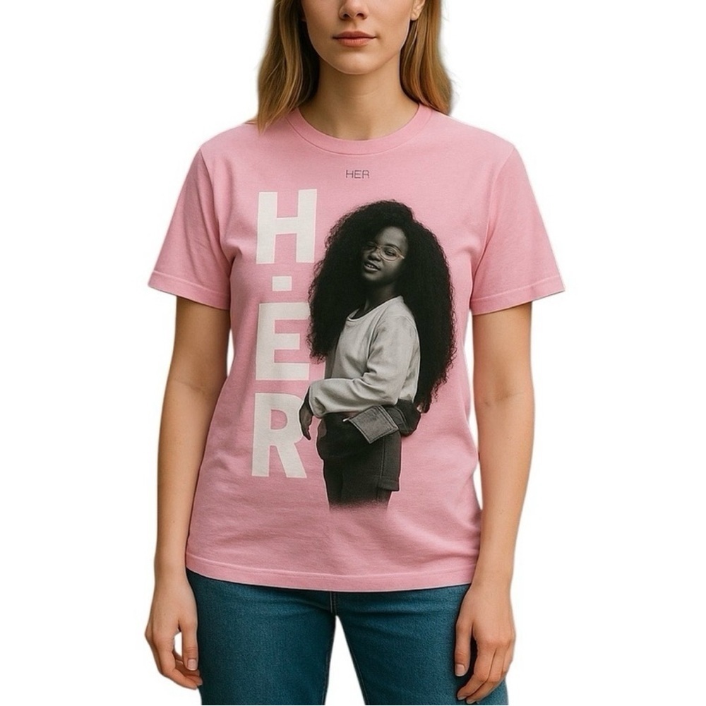 HER Pink Graphic Women's Band T-Shirt Top H.E.R size L